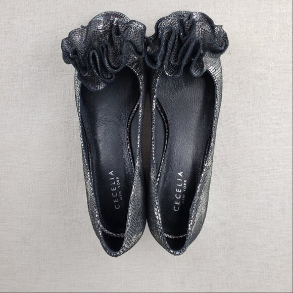 Cecelia New York Lilly Pumps Silver Metallic Snake Rosette Block Heel Size 6.5 - Picture 6 of 9